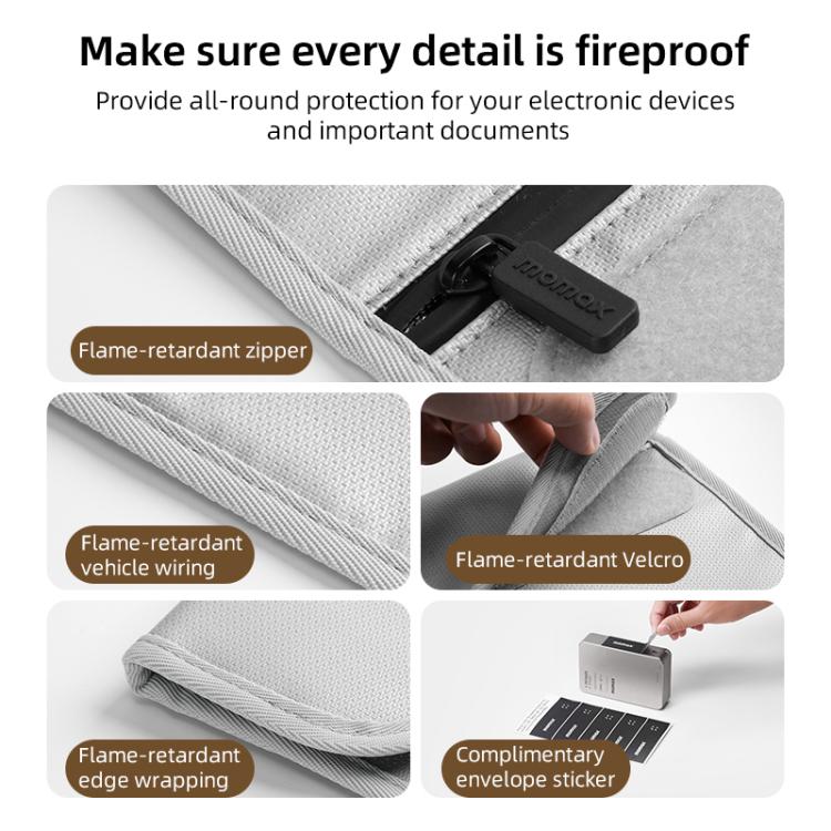 MOMAX SR52E 1-World Airliner Fireproof Storage Bag, Size: 218x125mm - Grey