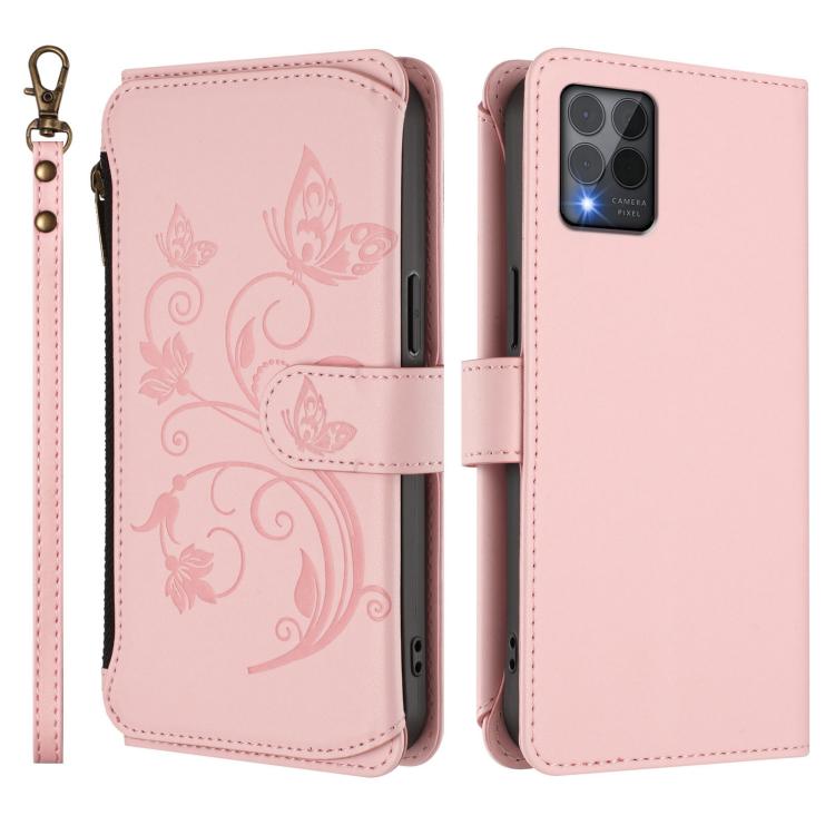 For T-Mobile Revvl 6 Pro 5G / 6X Pro 5G Butterfly Love Flower Multi-card Zipper Wallet Leather Phone Case
