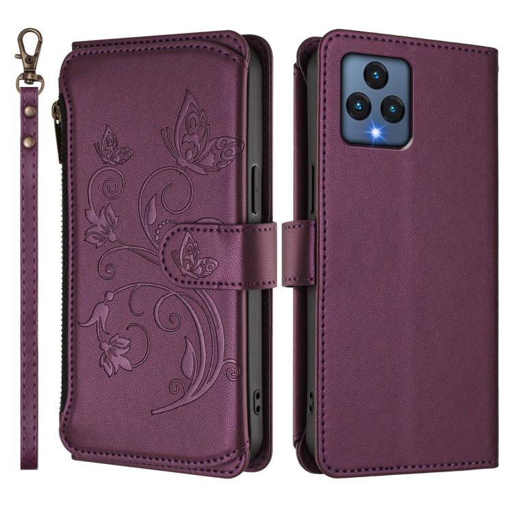 For T-Mobile Revvl 6 / 6X / T Phone 5G Butterfly Love Flower Multi-card Zipper Wallet Leather Phone Case