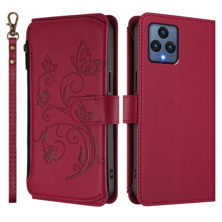 For T-Mobile Revvl 6 / 6X / T Phone 5G Butterfly Love Flower Multi-card Zipper Wallet Leather Phone Case