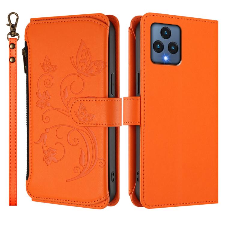 For T-Mobile Revvl 6 / 6X / T Phone 5G Butterfly Love Flower Multi-card Zipper Wallet Leather Phone Case