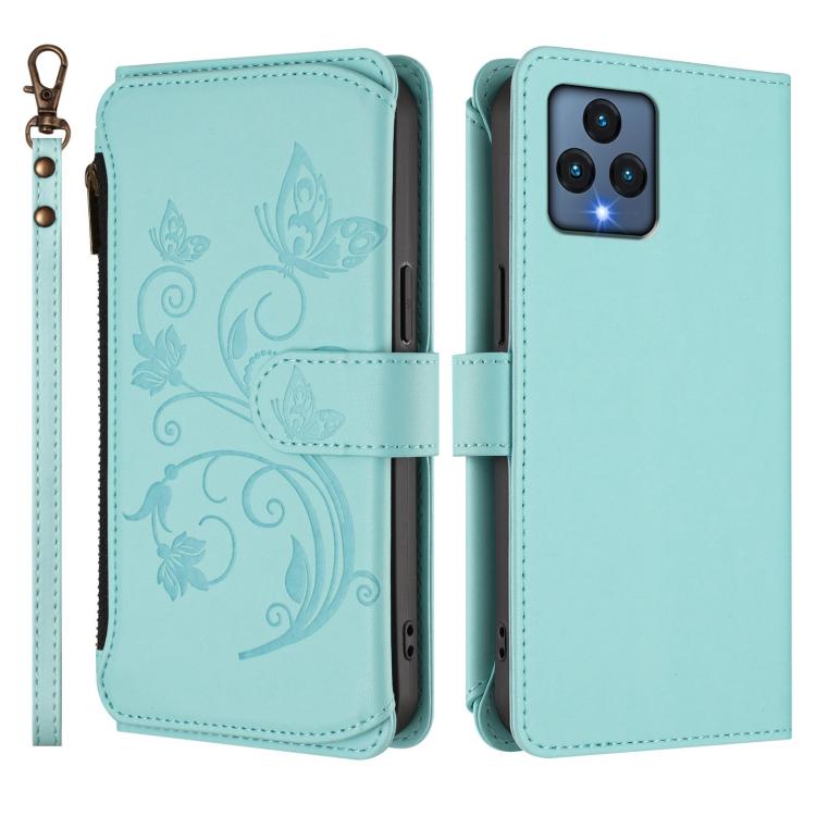 For T-Mobile Revvl 6 / 6X / T Phone 5G Butterfly Love Flower Multi-card Zipper Wallet Leather Phone Case