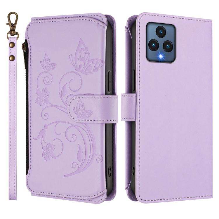 For T-Mobile Revvl 6 / 6X / T Phone 5G Butterfly Love Flower Multi-card Zipper Wallet Leather Phone Case