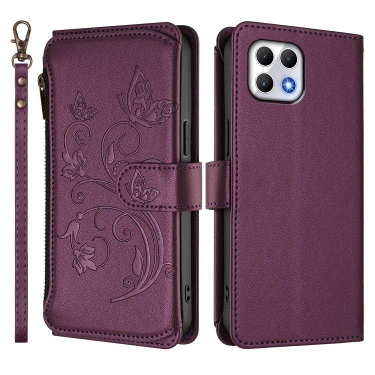 For T-Mobile Revvl 7 / T Phone 2 5G Butterfly Love Flower Multi-card Zipper Wallet Leather Phone Case