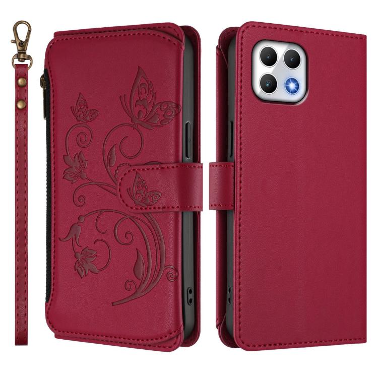 For T-Mobile Revvl 7 / T Phone 2 5G Butterfly Love Flower Multi-card Zipper Wallet Leather Phone Case