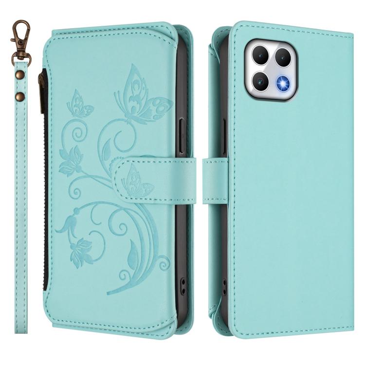 For T-Mobile Revvl 7 / T Phone 2 5G Butterfly Love Flower Multi-card Zipper Wallet Leather Phone Case