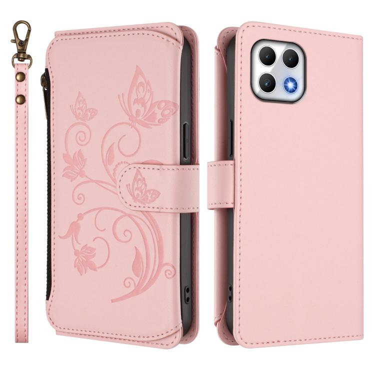 For T-Mobile Revvl 7 / T Phone 2 5G Butterfly Love Flower Multi-card Zipper Wallet Leather Phone Case