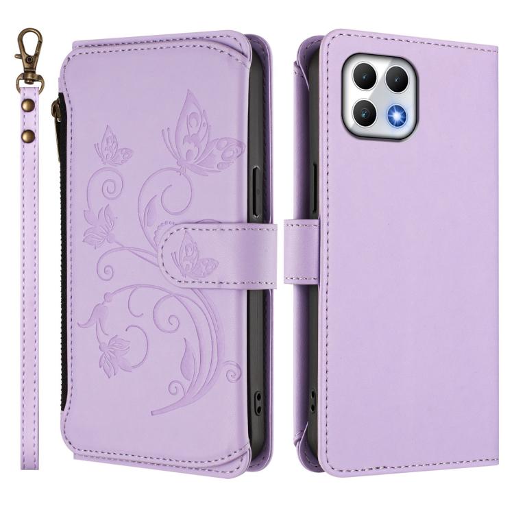 For T-Mobile Revvl 7 / T Phone 2 5G Butterfly Love Flower Multi-card Zipper Wallet Leather Phone Case