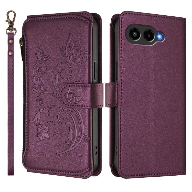 For T-Mobile Revvl 8 / T Phone 3 Butterfly Love Flower Multi-card Zipper Wallet Leather Phone Case