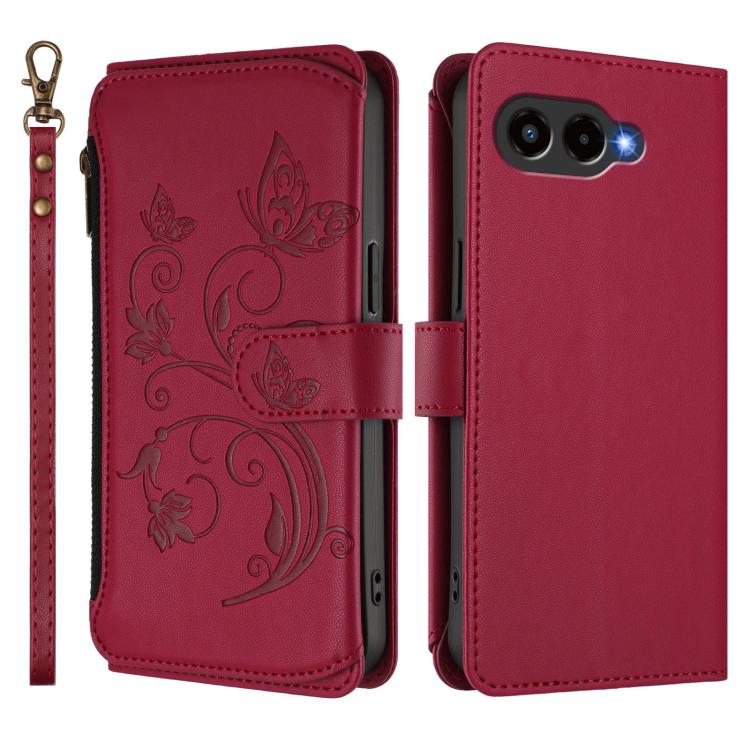 For T-Mobile Revvl 8 / T Phone 3 Butterfly Love Flower Multi-card Zipper Wallet Leather Phone Case