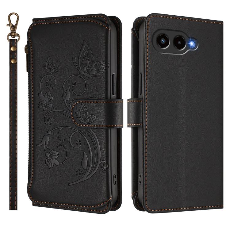 For T-Mobile Revvl 8 / T Phone 3 Butterfly Love Flower Multi-card Zipper Wallet Leather Phone Case