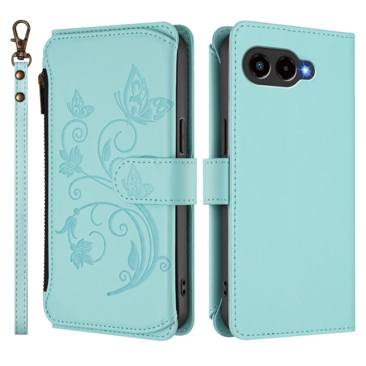 For T-Mobile Revvl 8 / T Phone 3 Butterfly Love Flower Multi-card Zipper Wallet Leather Phone Case