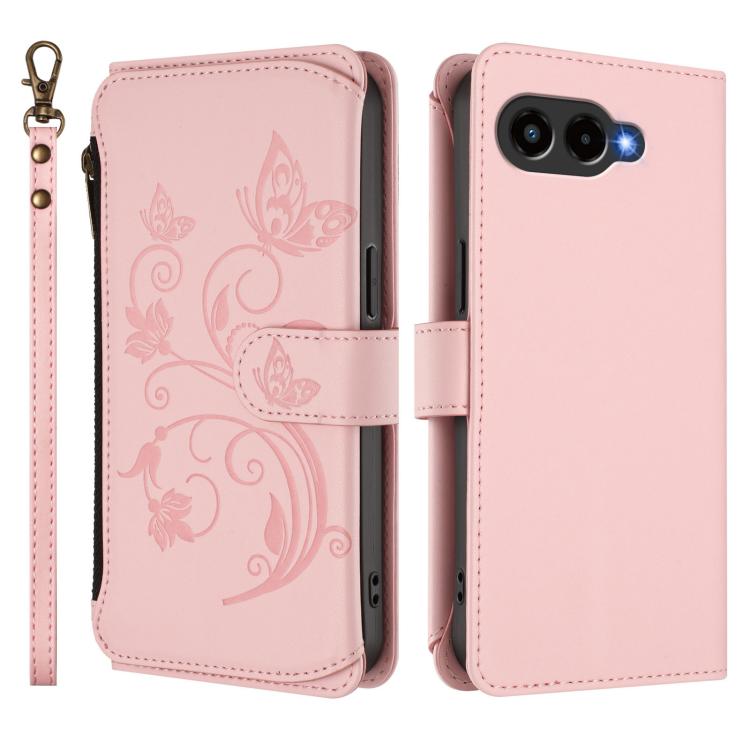 For T-Mobile Revvl 8 / T Phone 3 Butterfly Love Flower Multi-card Zipper Wallet Leather Phone Case