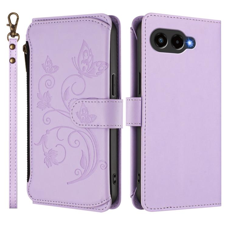 For T-Mobile Revvl 8 / T Phone 3 Butterfly Love Flower Multi-card Zipper Wallet Leather Phone Case