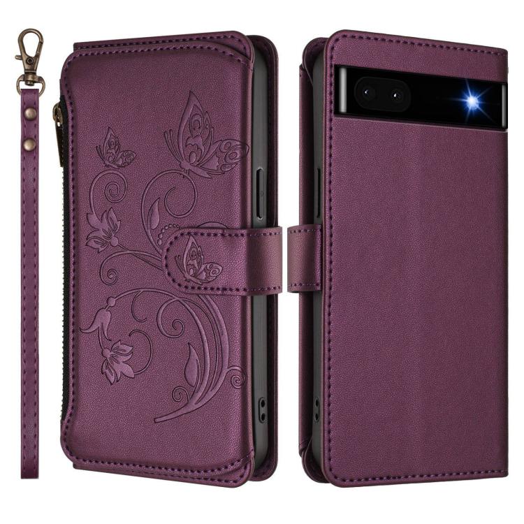 For Google Pixel 6a Butterfly Love Flower Multi-card Zipper Wallet Leather Phone Case
