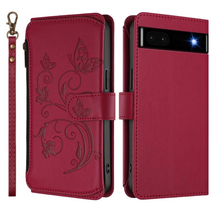 For Google Pixel 6a Butterfly Love Flower Multi-card Zipper Wallet Leather Phone Case