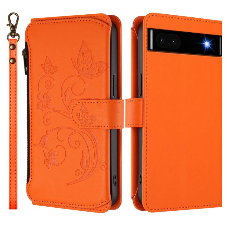 For Google Pixel 6a Butterfly Love Flower Multi-card Zipper Wallet Leather Phone Case