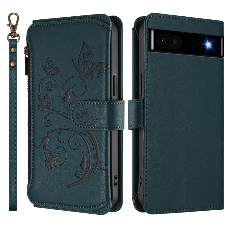 For Google Pixel 6a Butterfly Love Flower Multi-card Zipper Wallet Leather Phone Case