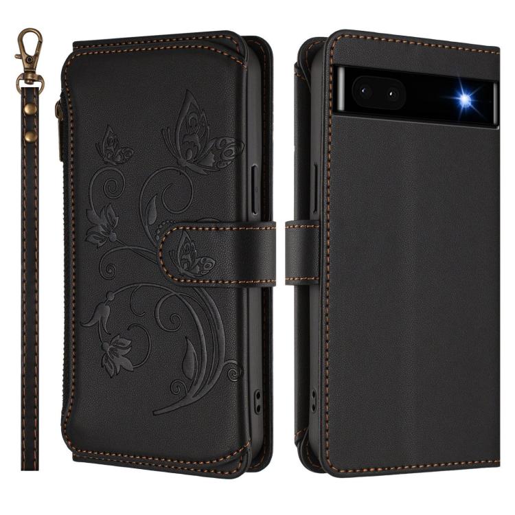 For Google Pixel 6a Butterfly Love Flower Multi-card Zipper Wallet Leather Phone Case