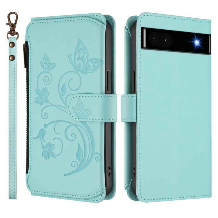 For Google Pixel 6a Butterfly Love Flower Multi-card Zipper Wallet Leather Phone Case