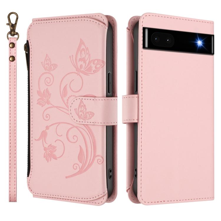 For Google Pixel 6a Butterfly Love Flower Multi-card Zipper Wallet Leather Phone Case