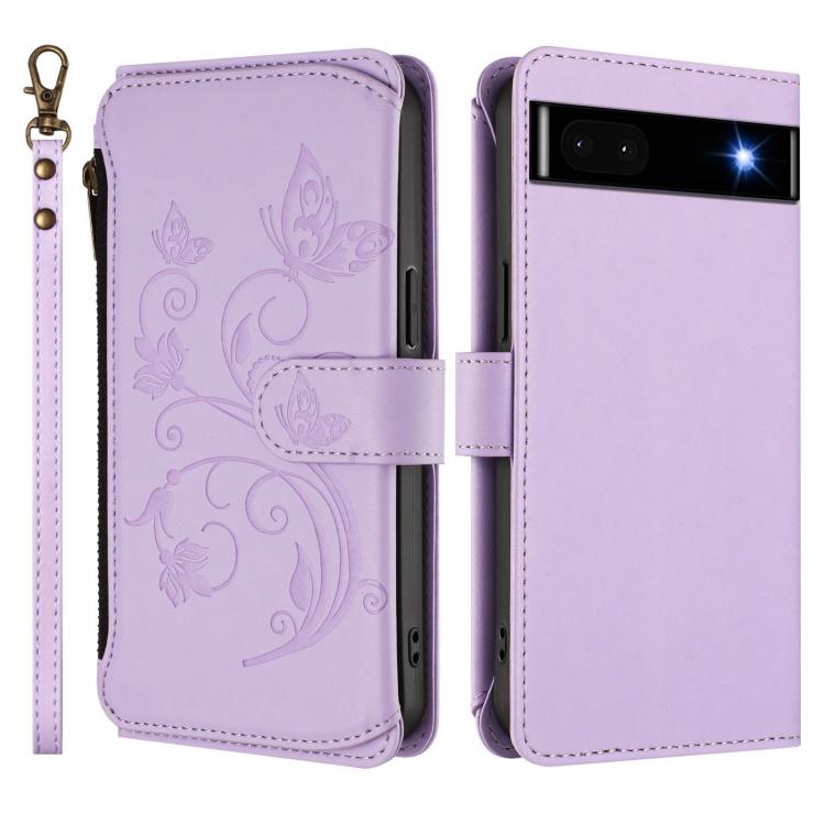 For Google Pixel 6a Butterfly Love Flower Multi-card Zipper Wallet Leather Phone Case