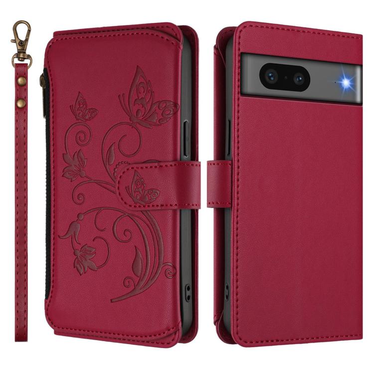 For Google Pixel 7 5G Butterfly Love Flower Multi-card Zipper Wallet Leather Phone Case