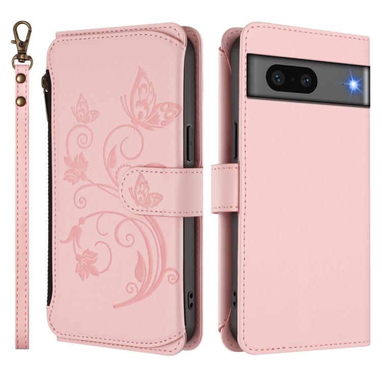 For Google Pixel 7 5G Butterfly Love Flower Multi-card Zipper Wallet Leather Phone Case