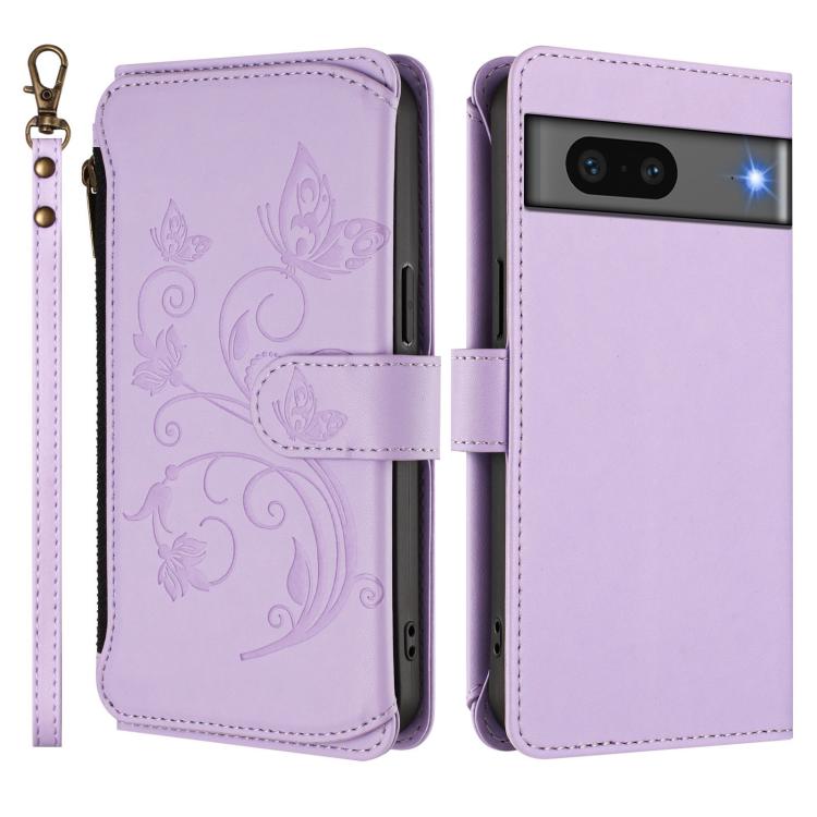 For Google Pixel 7 5G Butterfly Love Flower Multi-card Zipper Wallet Leather Phone Case