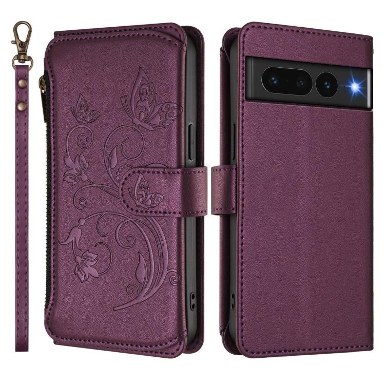 For Google Pixel 7 Pro 5G Butterfly Love Flower Multi-card Zipper Wallet Leather Phone Case