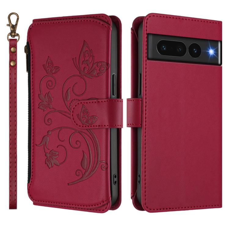 For Google Pixel 7 Pro 5G Butterfly Love Flower Multi-card Zipper Wallet Leather Phone Case
