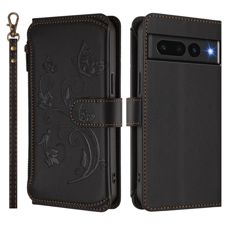 For Google Pixel 7 Pro 5G Butterfly Love Flower Multi-card Zipper Wallet Leather Phone Case