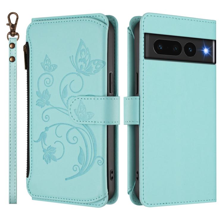 For Google Pixel 7 Pro 5G Butterfly Love Flower Multi-card Zipper Wallet Leather Phone Case