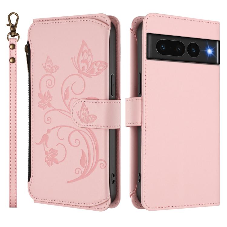 For Google Pixel 7 Pro 5G Butterfly Love Flower Multi-card Zipper Wallet Leather Phone Case