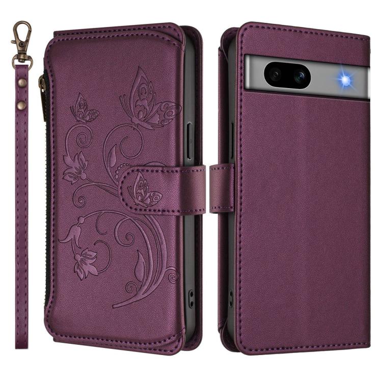For Google Pixel 7a Butterfly Love Flower Multi-card Zipper Wallet Leather Phone Case