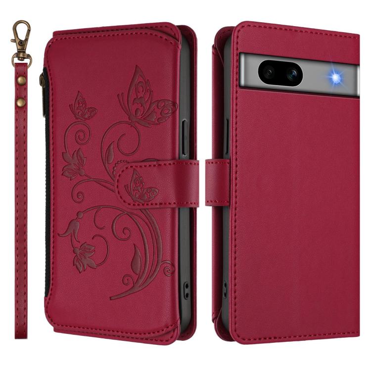 For Google Pixel 7a Butterfly Love Flower Multi-card Zipper Wallet Leather Phone Case