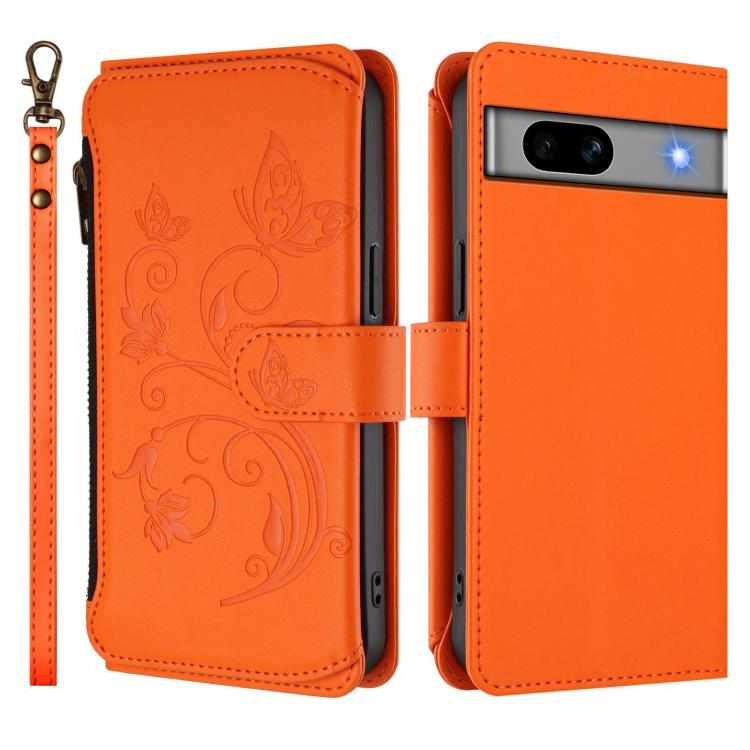 For Google Pixel 7a Butterfly Love Flower Multi-card Zipper Wallet Leather Phone Case