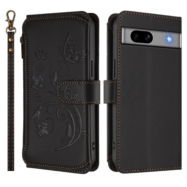 For Google Pixel 7a Butterfly Love Flower Multi-card Zipper Wallet Leather Phone Case