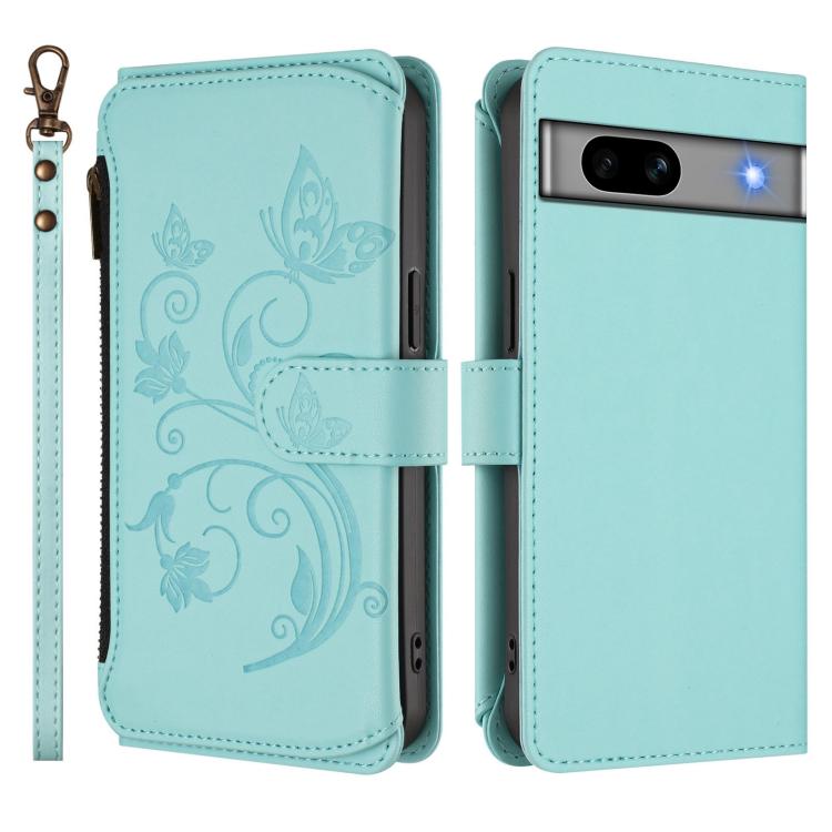 For Google Pixel 7a Butterfly Love Flower Multi-card Zipper Wallet Leather Phone Case