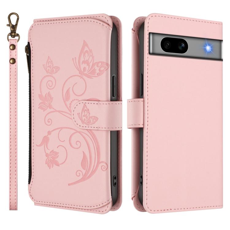 For Google Pixel 7a Butterfly Love Flower Multi-card Zipper Wallet Leather Phone Case