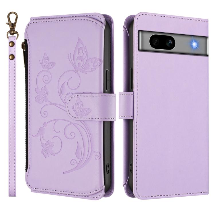 For Google Pixel 7a Butterfly Love Flower Multi-card Zipper Wallet Leather Phone Case