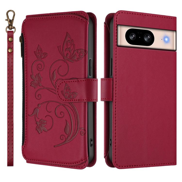 For Google Pixel 8 Butterfly Love Flower Multi-card Zipper Wallet Leather Phone Case