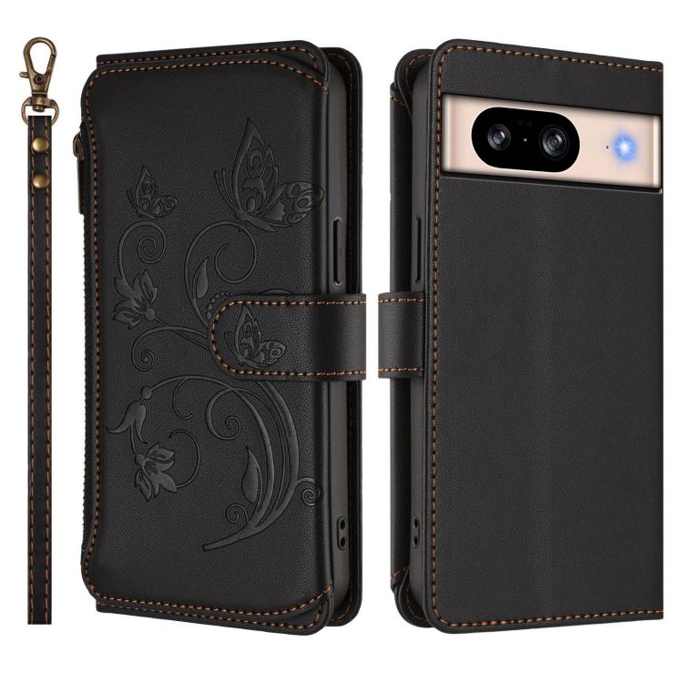 For Google Pixel 8 Butterfly Love Flower Multi-card Zipper Wallet Leather Phone Case
