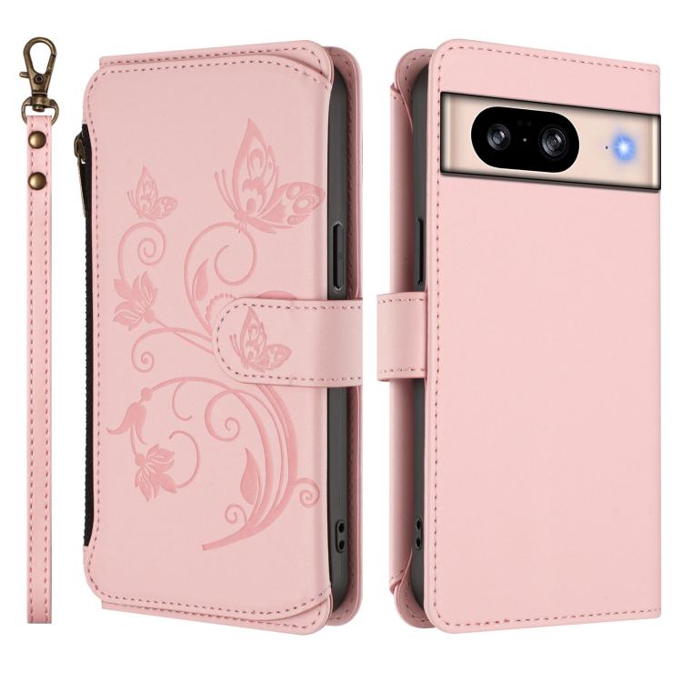 For Google Pixel 8 Butterfly Love Flower Multi-card Zipper Wallet Leather Phone Case