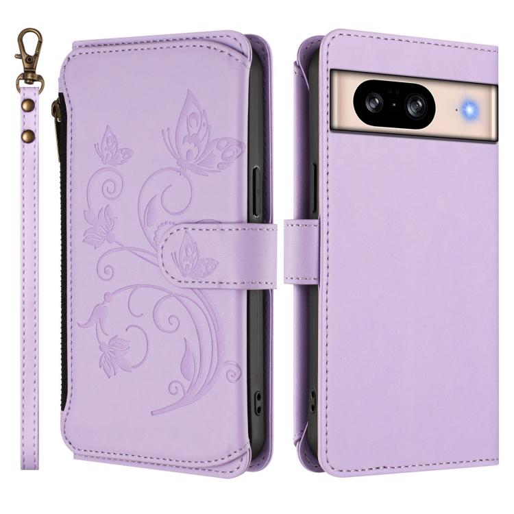 For Google Pixel 8 Butterfly Love Flower Multi-card Zipper Wallet Leather Phone Case