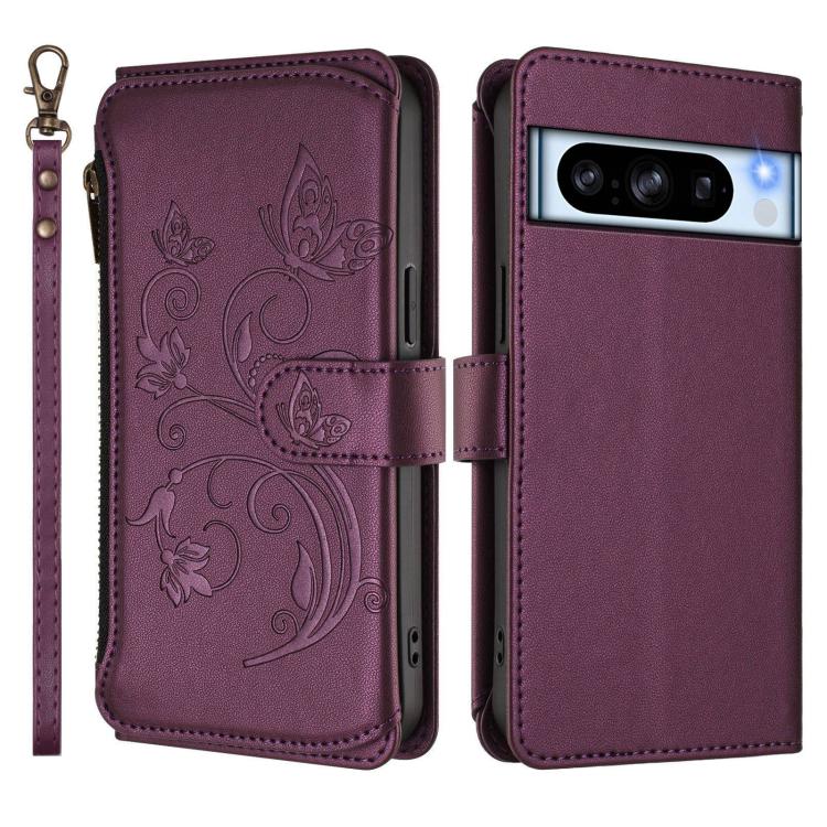 For Google Pixel 8 Pro Butterfly Love Flower Multi-card Zipper Wallet Leather Phone Case