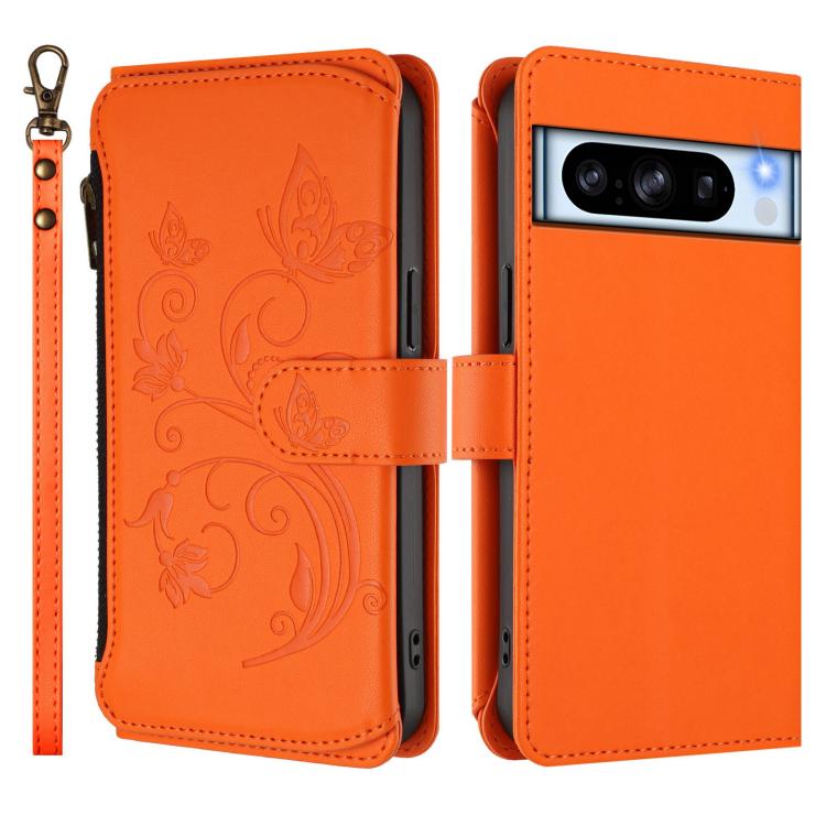 For Google Pixel 8 Pro Butterfly Love Flower Multi-card Zipper Wallet Leather Phone Case