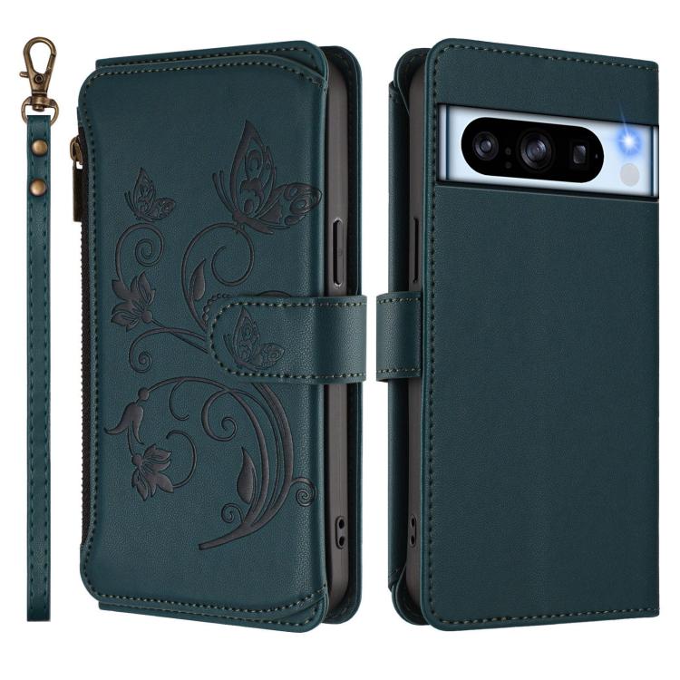 For Google Pixel 8 Pro Butterfly Love Flower Multi-card Zipper Wallet Leather Phone Case