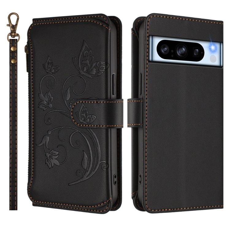 For Google Pixel 8 Pro Butterfly Love Flower Multi-card Zipper Wallet Leather Phone Case