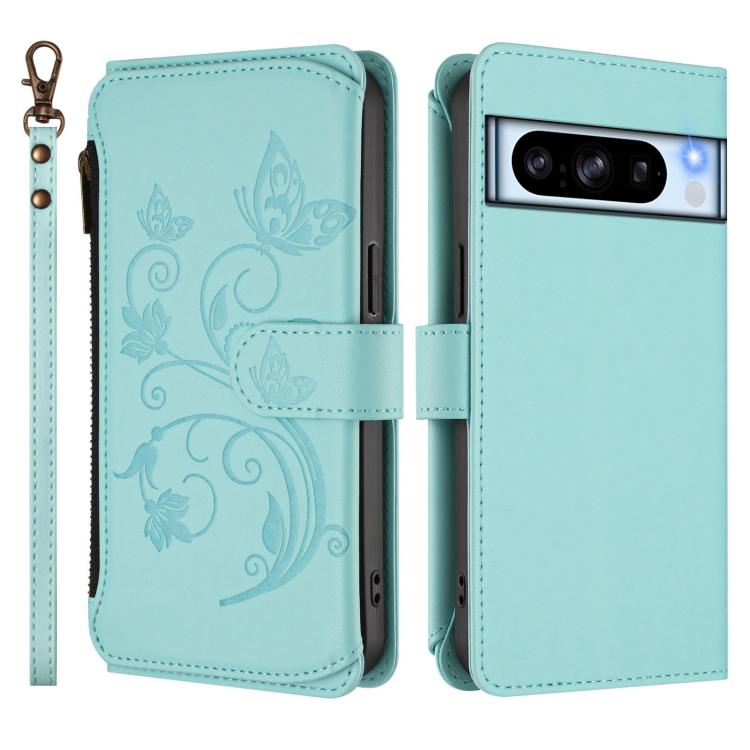 For Google Pixel 8 Pro Butterfly Love Flower Multi-card Zipper Wallet Leather Phone Case